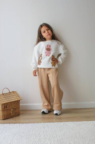 Labubu Detaylı Şardonlu Kız Çocuk Takım Kışlık Pamuklu Eşofman Takımı