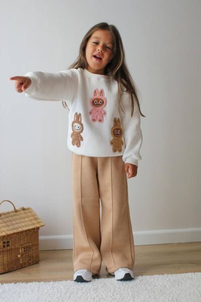 Labubu Detaylı Şardonlu Kız Çocuk Takım Kışlık Pamuklu Eşofman Takımı