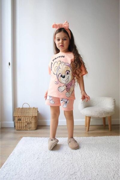 Paw Patrol Baskılı Kız Çocuk Kısa Kollu Şortlu Takım