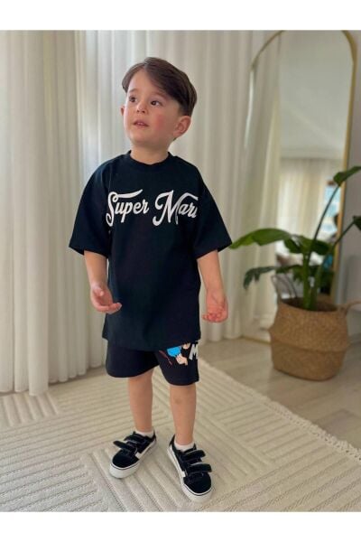 Süper Mario Çizgi Karakter Sırt Baskılı Yazlık Alt-Üst Takım