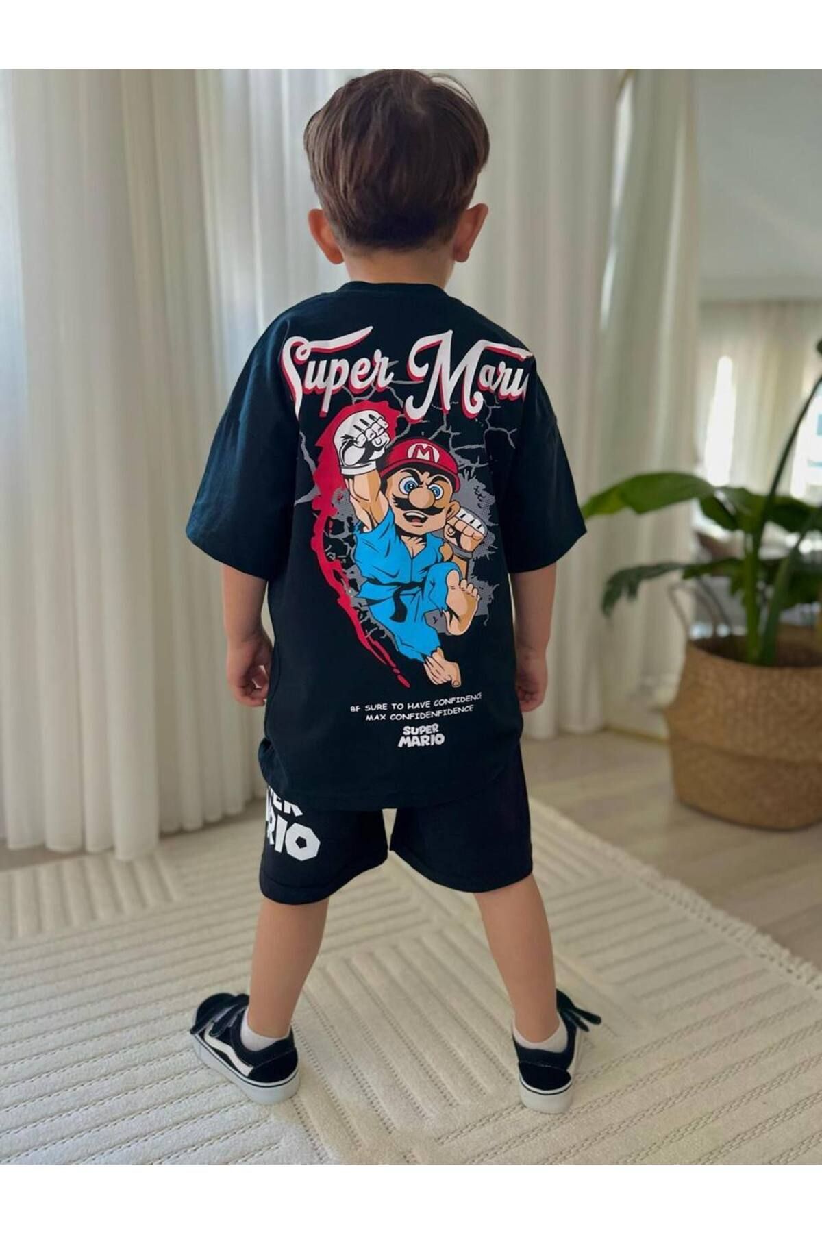 Süper Mario Çizgi Karakter Sırt Baskılı Yazlık Alt-Üst Takım