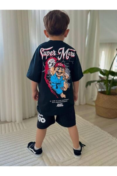 Süper Mario Çizgi Karakter Sırt Baskılı Yazlık Alt-Üst Takım