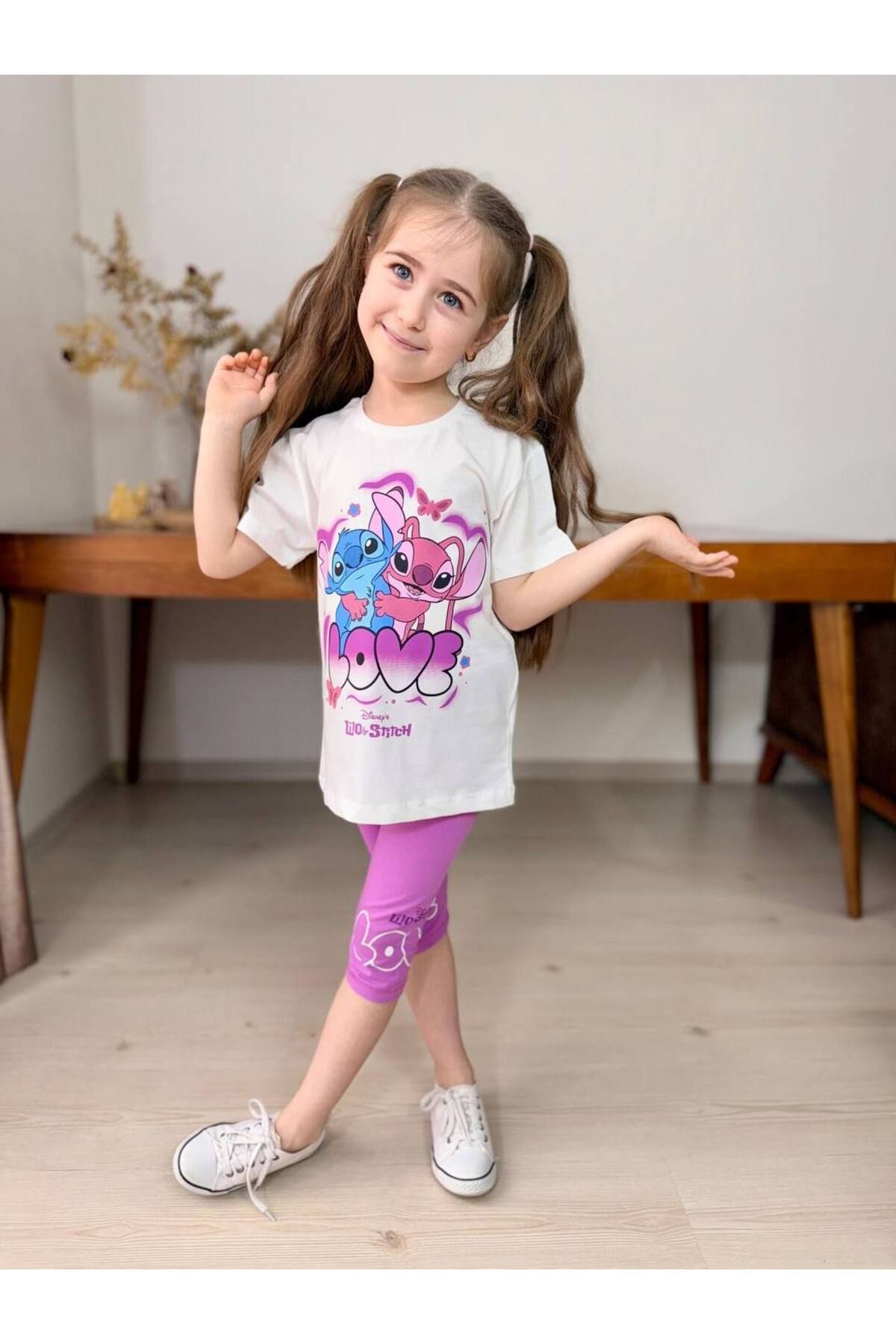 Love Baskılı Kapri Tayt Kız Çocuk Takım