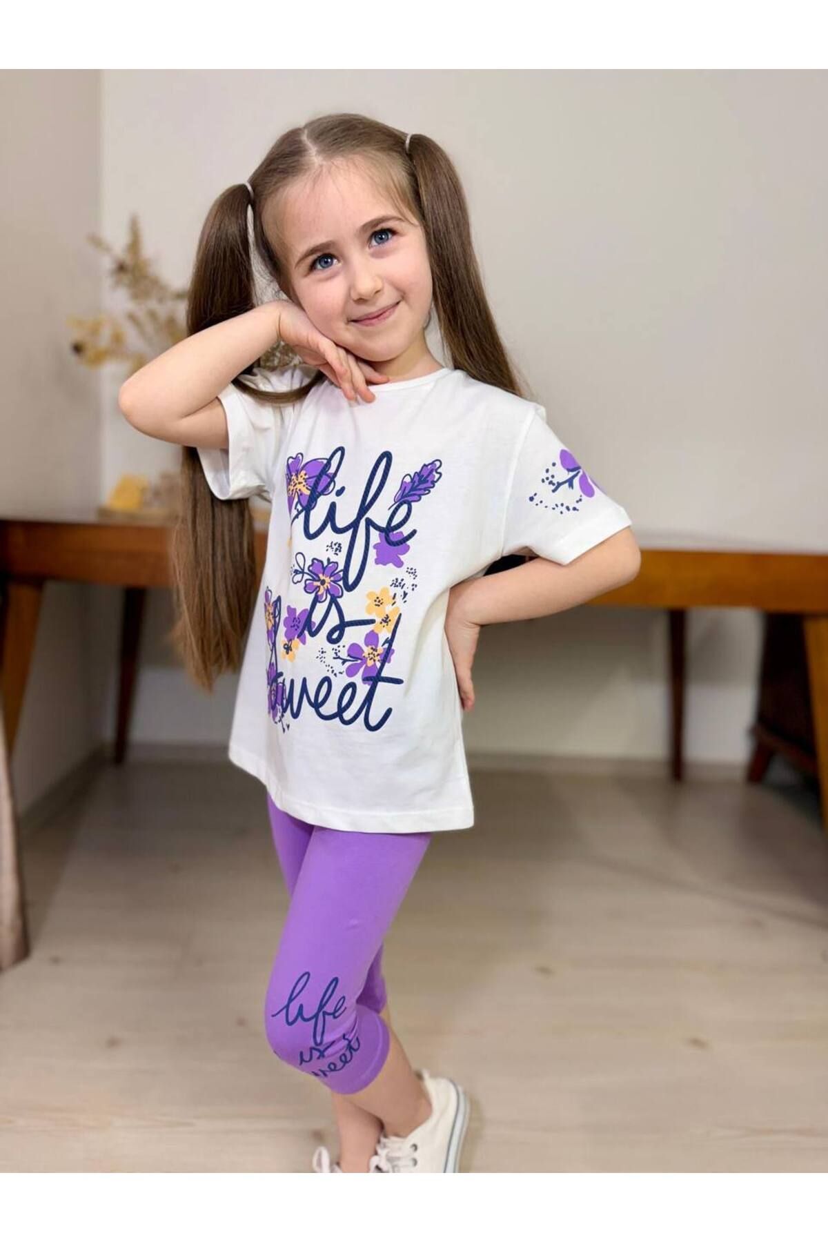 Life Çiçek Baskılı Kaprili Kız Çocuk Takım
