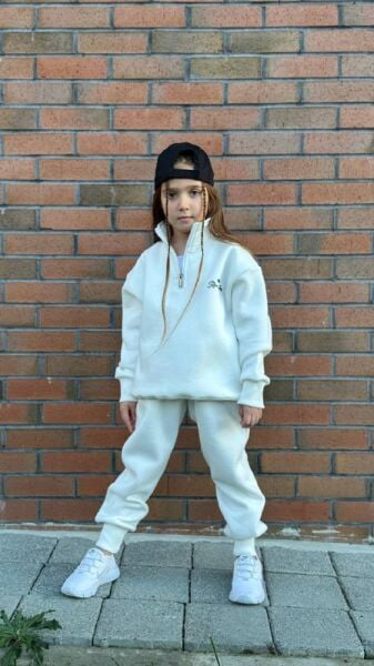 Unisex Oversize Fermuarlı Yaka Şardonlu Çocuk Takımı