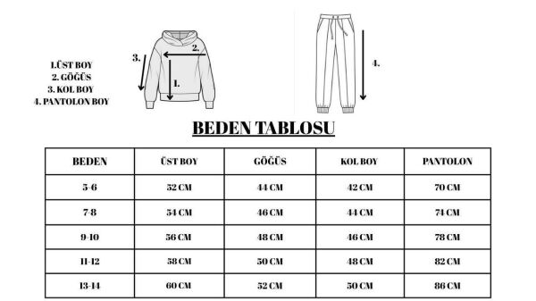Nakış Detaylı Oversize Kanguru Cepli Kapüşonlu Şardonlu Çocuk Takımı Pembe - 9-10 Yaş