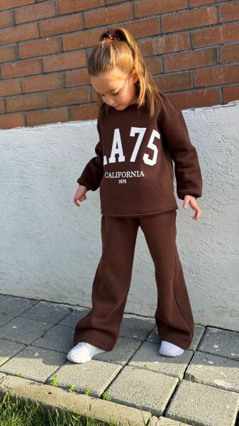 Kız Çocuk Baskılı Bol Paça Şardonlu Alt Üst Takım