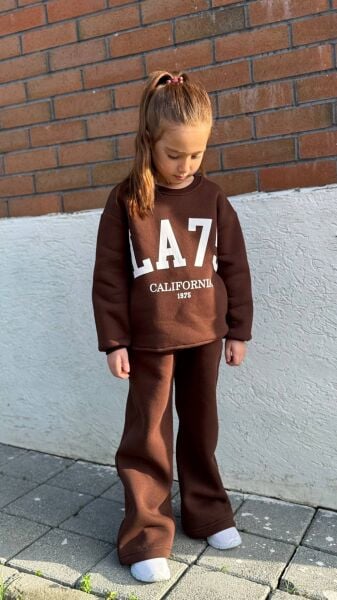 Kız Çocuk Baskılı Bol Paça Şardonlu Alt Üst Takım