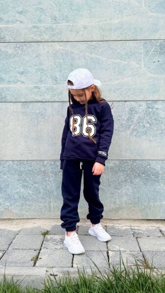 Baskılı 86 Kapüşonlu Şardonlu 3 ip Alt Üst Çocuk Eşofman Takımı