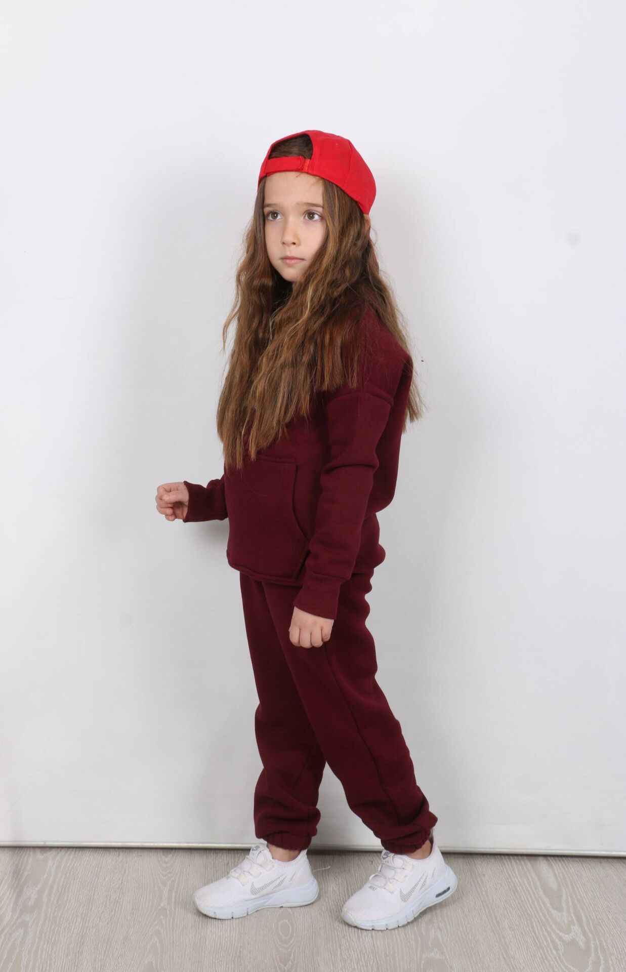 Nakış Detaylı Kanguru Cepli Kapüşonlu Üç ip Şardonlu Unisex Çocuk Takımı Bordo - 9-10 Yaş