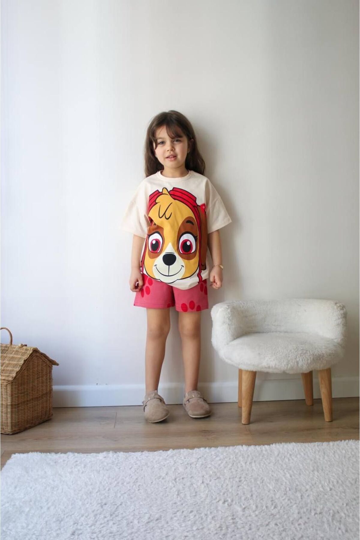 Paw Patrol Baskılı Kız Çocuk Kısa Kollu Şortlu Takım Krem - 4-5 Yaş