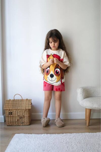 Paw Patrol Baskılı Kız Çocuk Kısa Kollu Şortlu Takım Krem - 3-4 Yaş