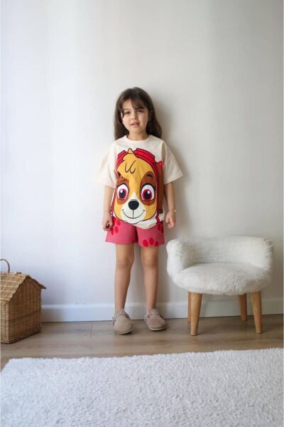 Paw Patrol Baskılı Kız Çocuk Kısa Kollu Şortlu Takım Krem - 3-4 Yaş
