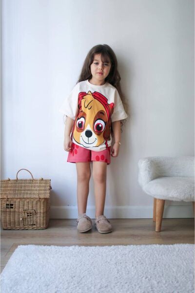 Paw Patrol Baskılı Kız Çocuk Kısa Kollu Şortlu Takım Krem - 5-6 Yaş