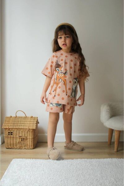 Ceylan Baskı Dataylı Kız Çocuk Kısa Kollu Şortlu Takım