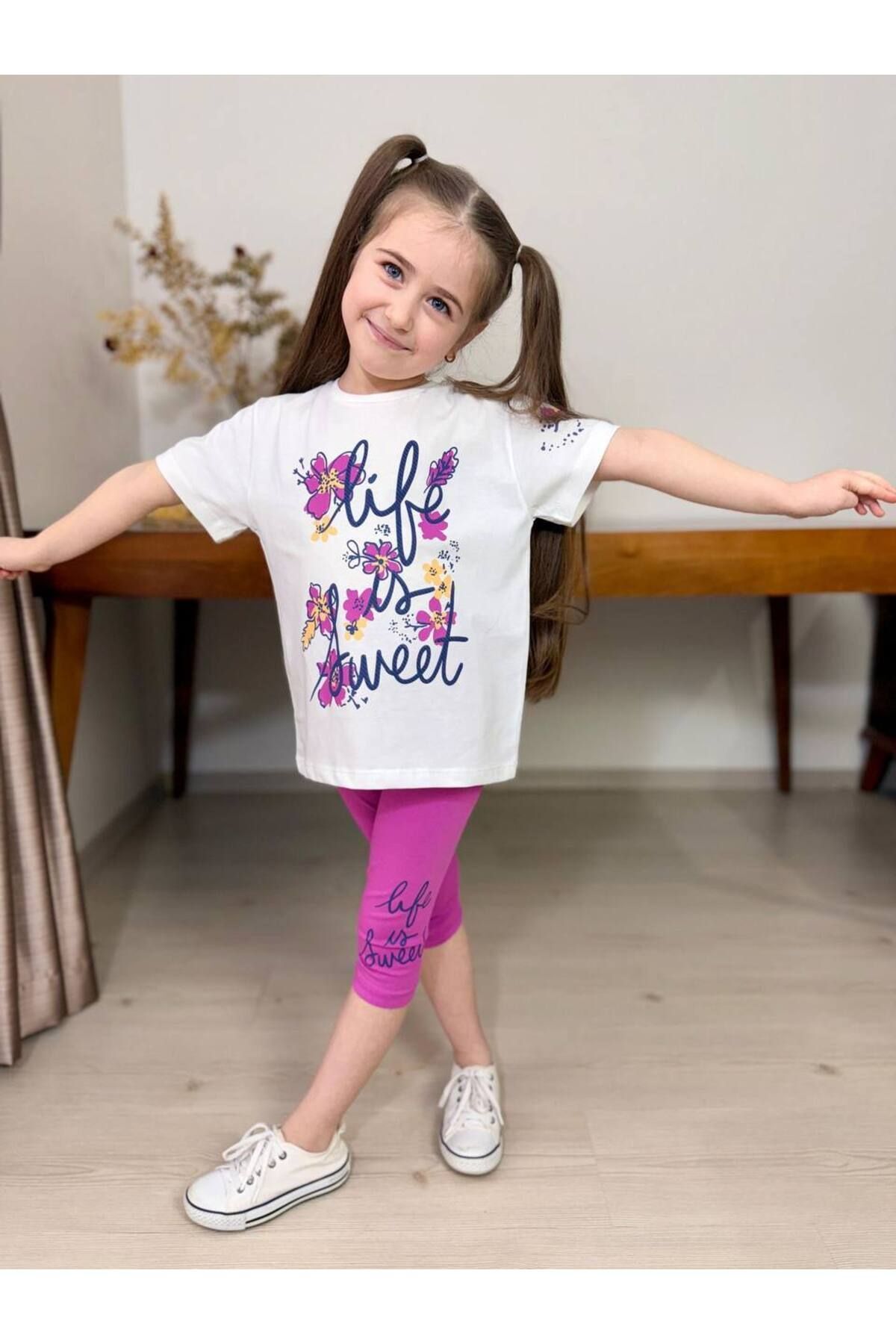Life Çiçek Baskılı Kaprili Kız Çocuk Takım