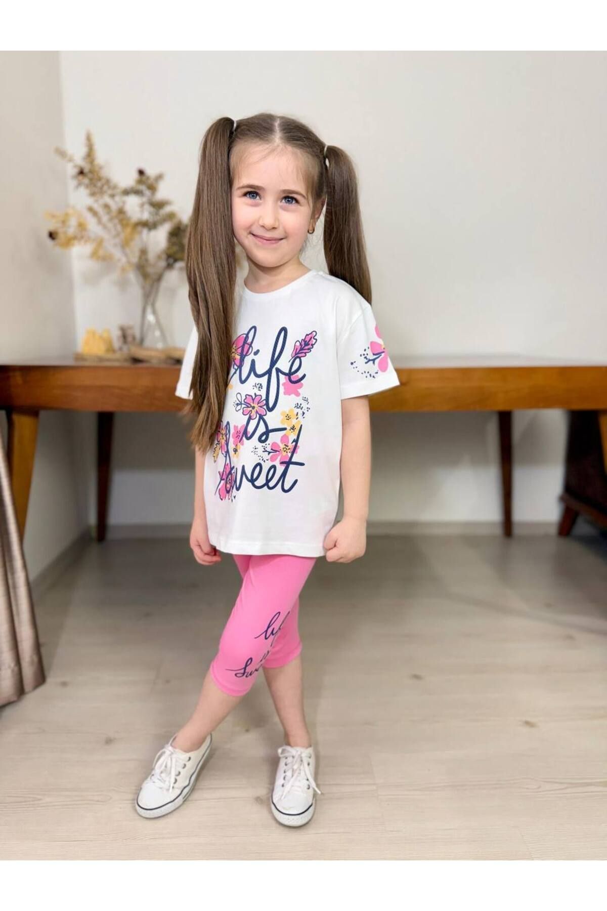 Life Çiçek Baskılı Kaprili Kız Çocuk Takım