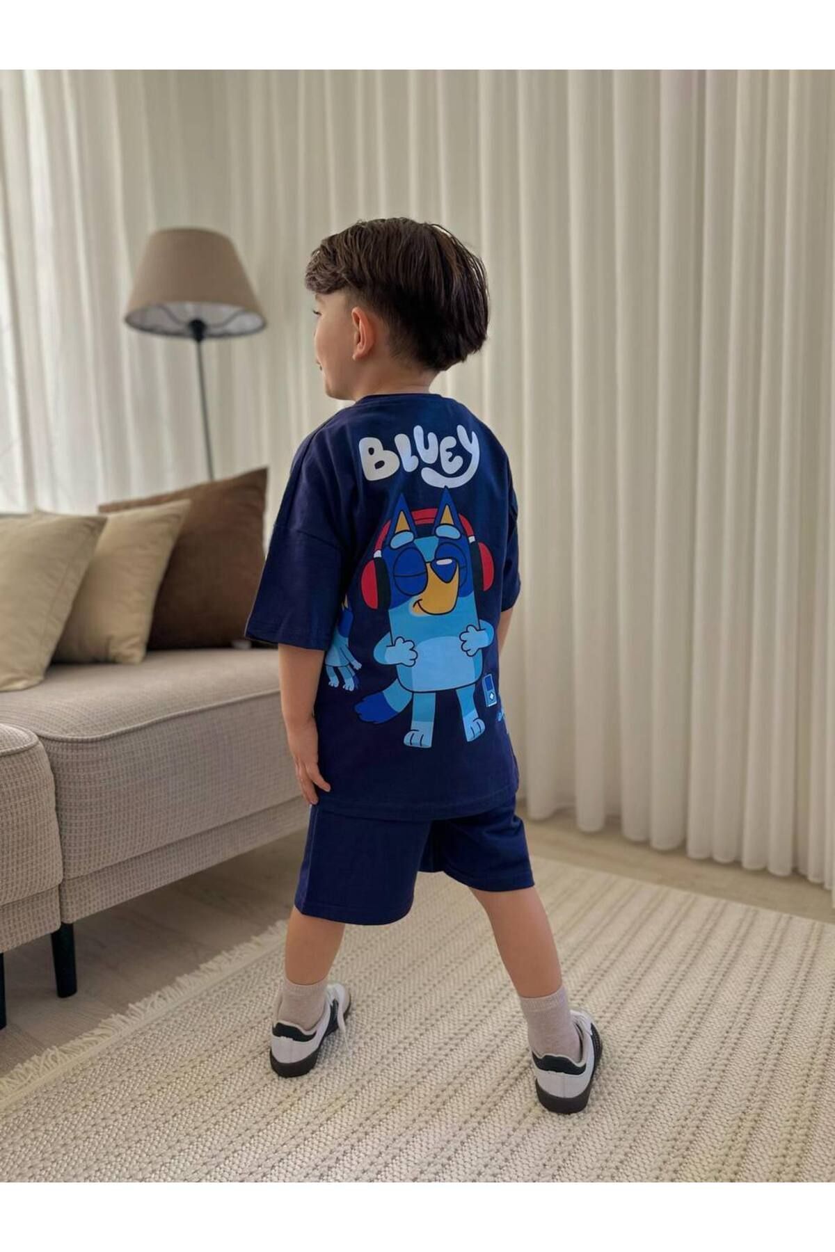 Bluey Çizgi Karakter Sırt Baskılı Yazlık Alt-Üst Takım Lacivert - 3-4 Yaş