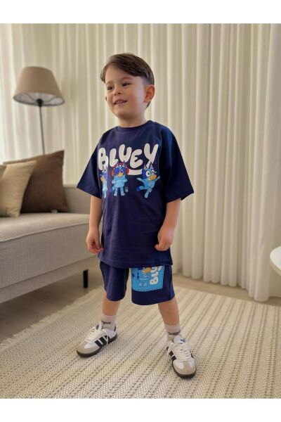 Bluey Çizgi Karakter Sırt Baskılı Yazlık Alt-Üst Takım Lacivert - 9-10 Yaş