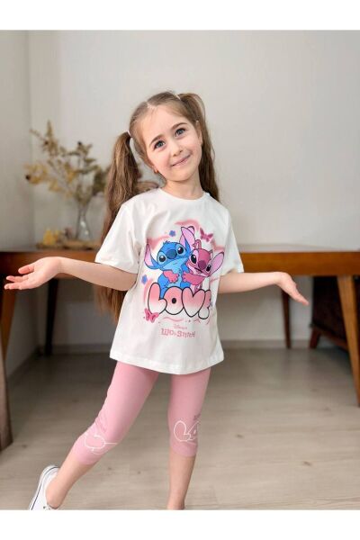 Love Baskılı Kapri Tayt Kız Çocuk Takım Gül Kurusu - 3-4 Yaş