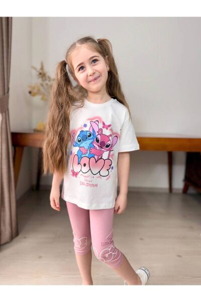 Love Baskılı Kapri Tayt Kız Çocuk Takım Gül Kurusu - 3-4 Yaş