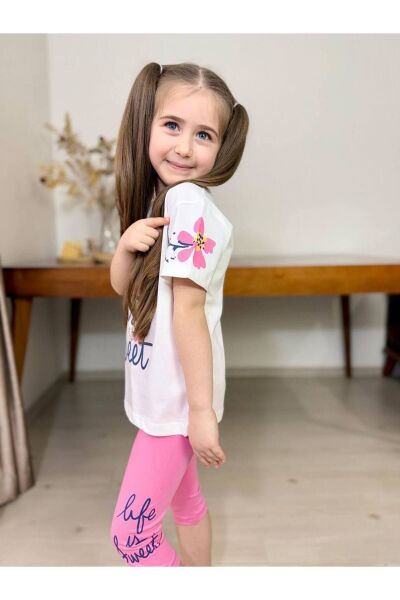 Life Çiçek Baskılı Kaprili Kız Çocuk Takım Pembe - 7-8 Yaş