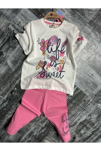 Life Çiçek Baskılı Kaprili Kız Çocuk Takım Pembe - 7-8 Yaş