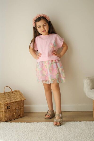 Zambak Model Kız Çocuk Kısa Kollu Etekli Takım Pembe - 9-10 Yaş